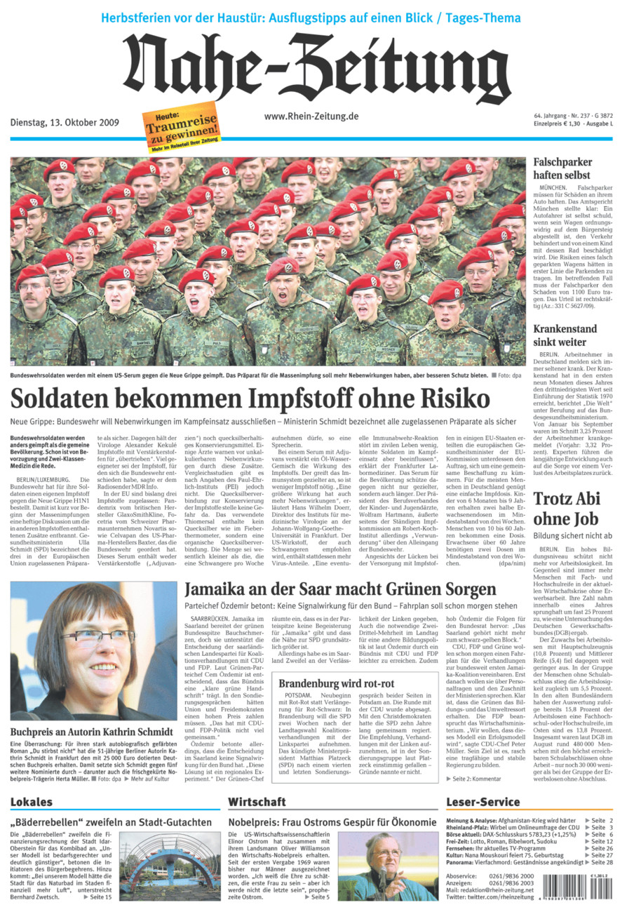 Nahe-Zeitung vom Dienstag, 13.10.2009