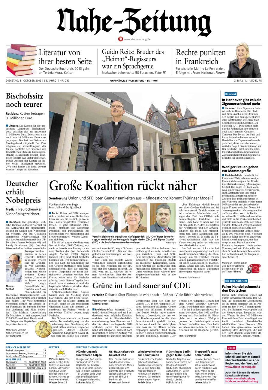 Nahe-Zeitung vom Dienstag, 08.10.2013