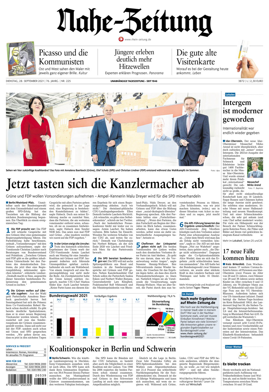 Nahe-Zeitung vom Dienstag, 28.09.2021