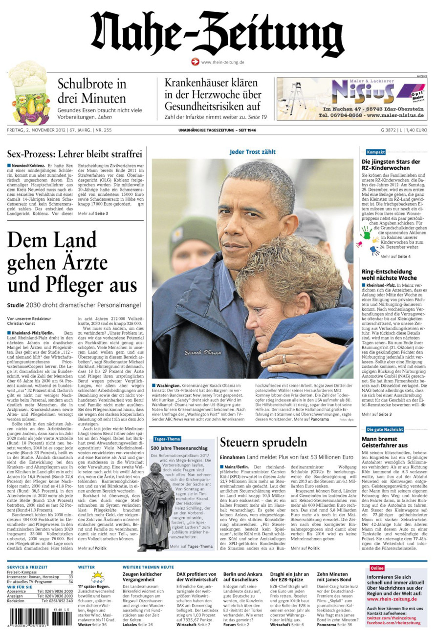 Nahe-Zeitung vom Freitag, 02.11.2012
