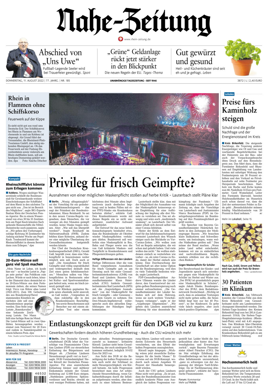 Nahe-Zeitung vom Donnerstag, 11.08.2022