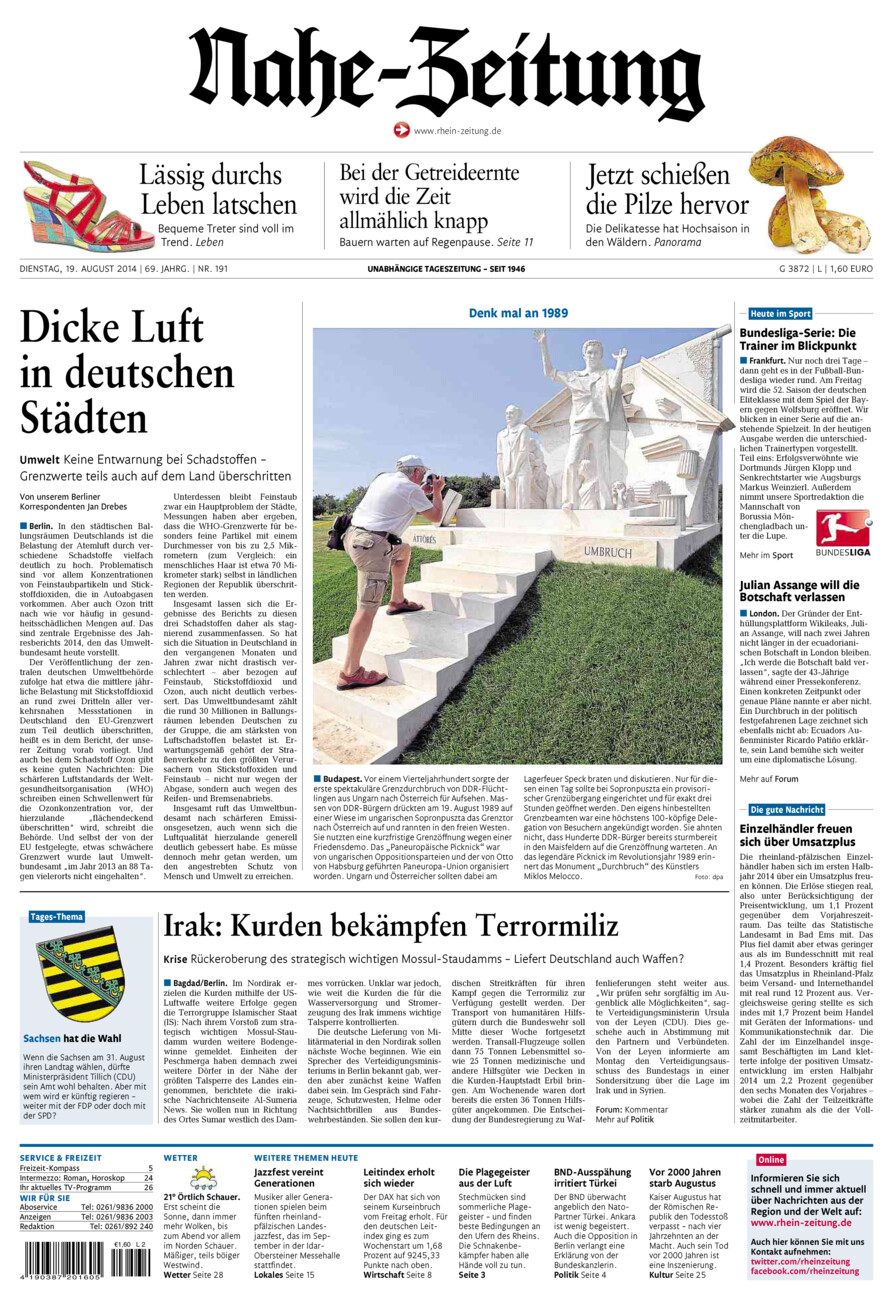 Nahe-Zeitung vom Dienstag, 19.08.2014