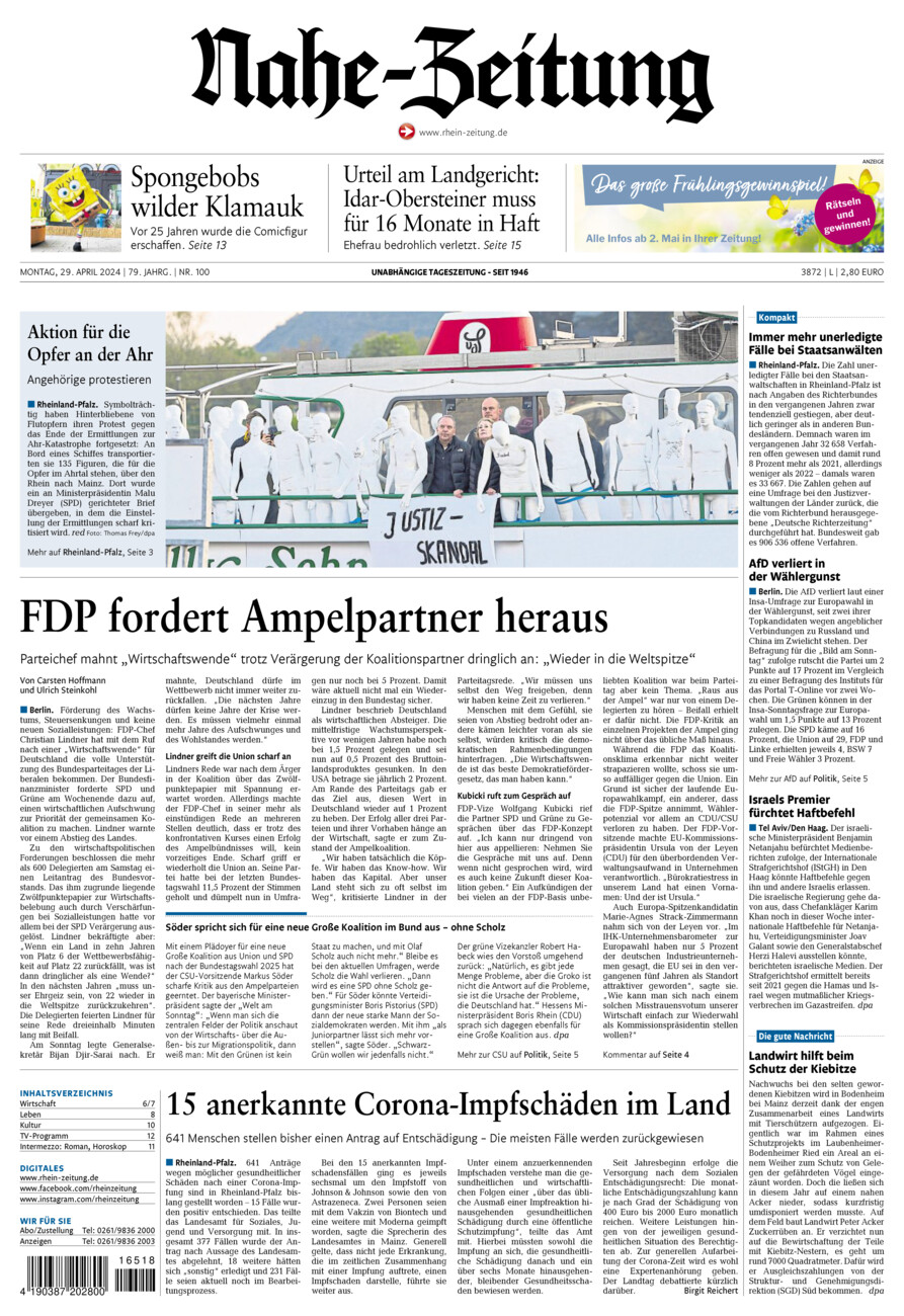 Nahe-Zeitung vom Montag, 29.04.2024