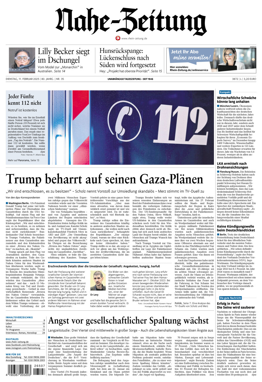 Nahe-Zeitung vom Dienstag, 11.02.2025