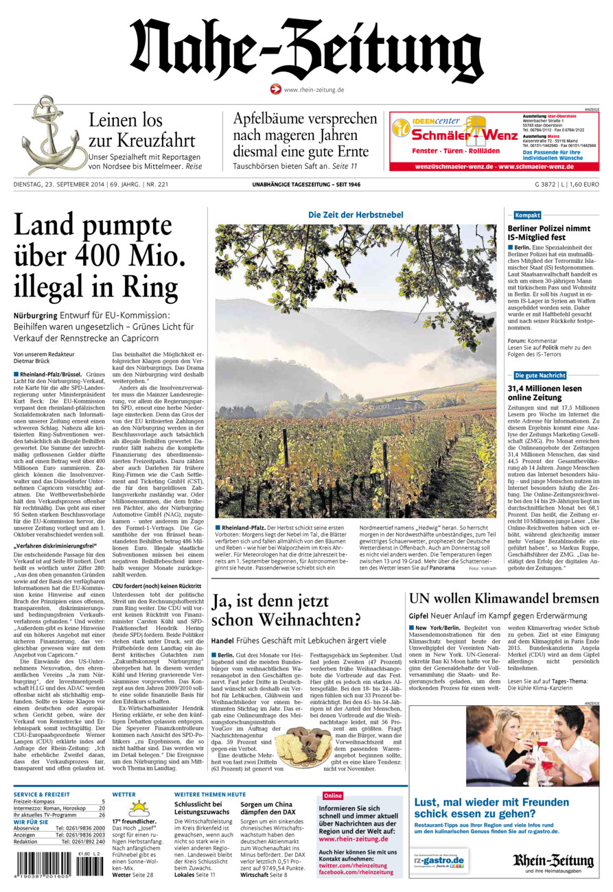 Nahe-Zeitung vom Dienstag, 23.09.2014