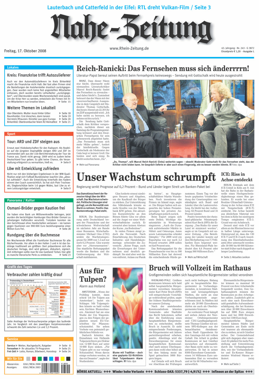 Nahe-Zeitung vom Freitag, 17.10.2008
