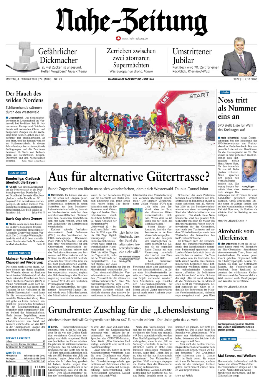 Nahe-Zeitung vom Montag, 04.02.2019