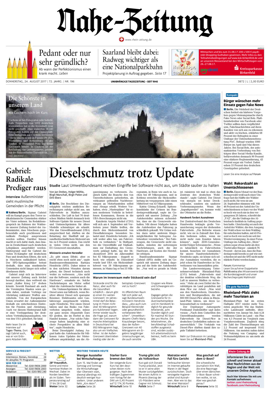 Nahe-Zeitung vom Donnerstag, 24.08.2017