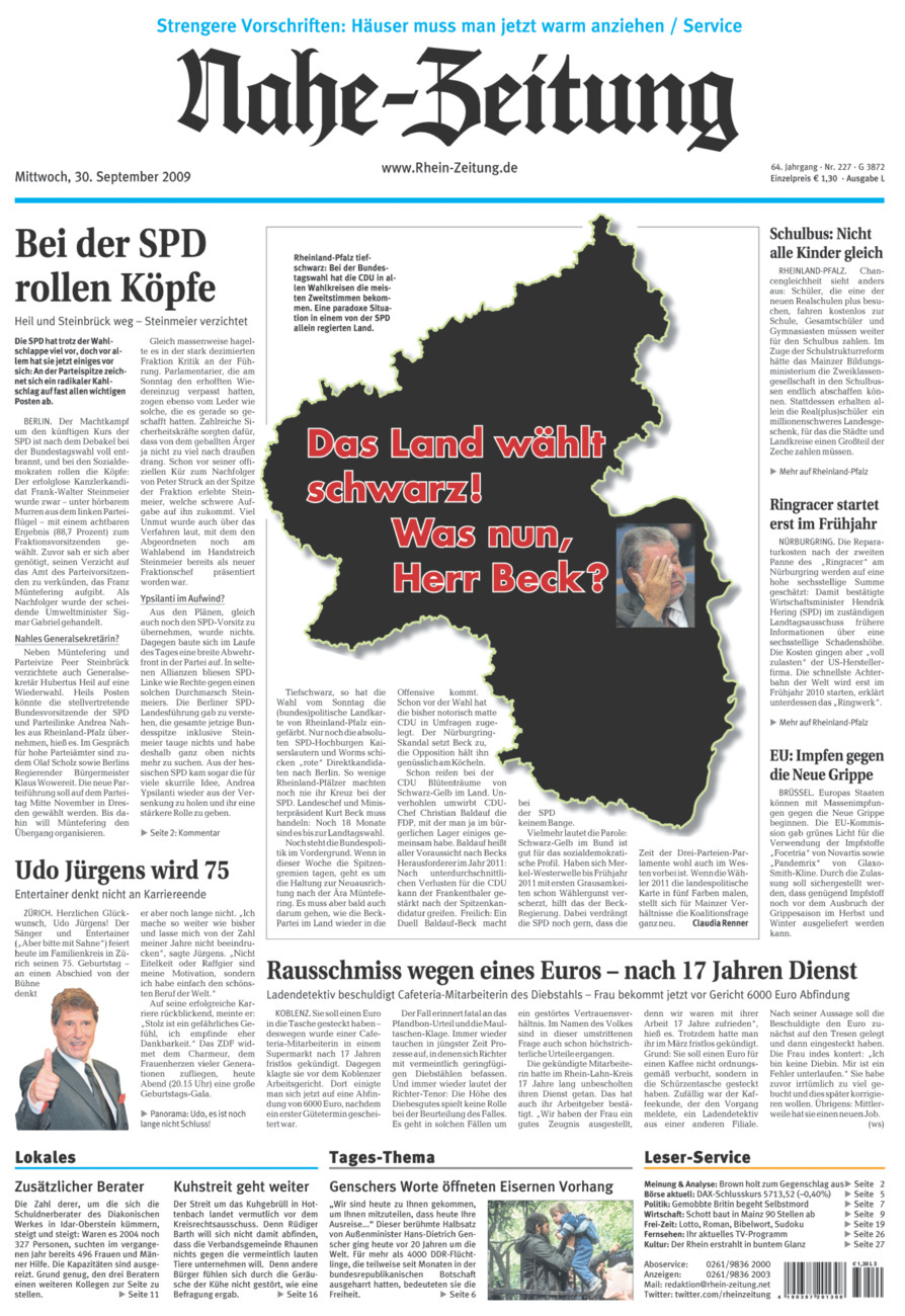 Nahe-Zeitung vom Mittwoch, 30.09.2009