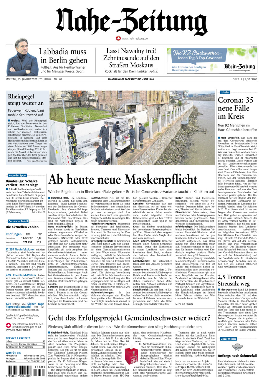 Nahe-Zeitung vom Montag, 25.01.2021
