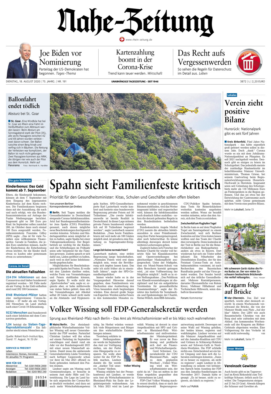 Nahe-Zeitung vom Dienstag, 18.08.2020