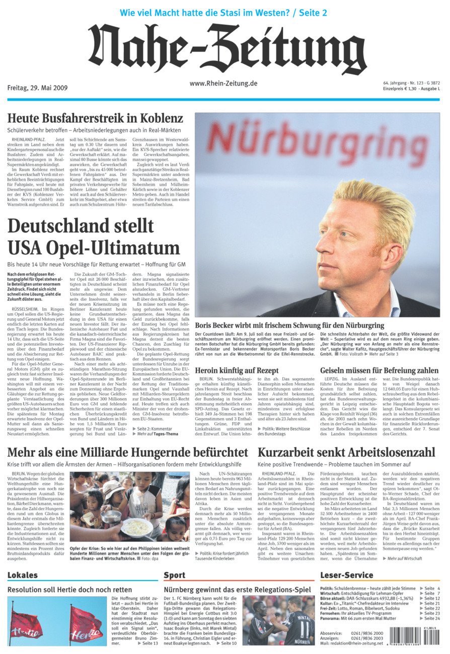 Nahe-Zeitung vom Freitag, 29.05.2009