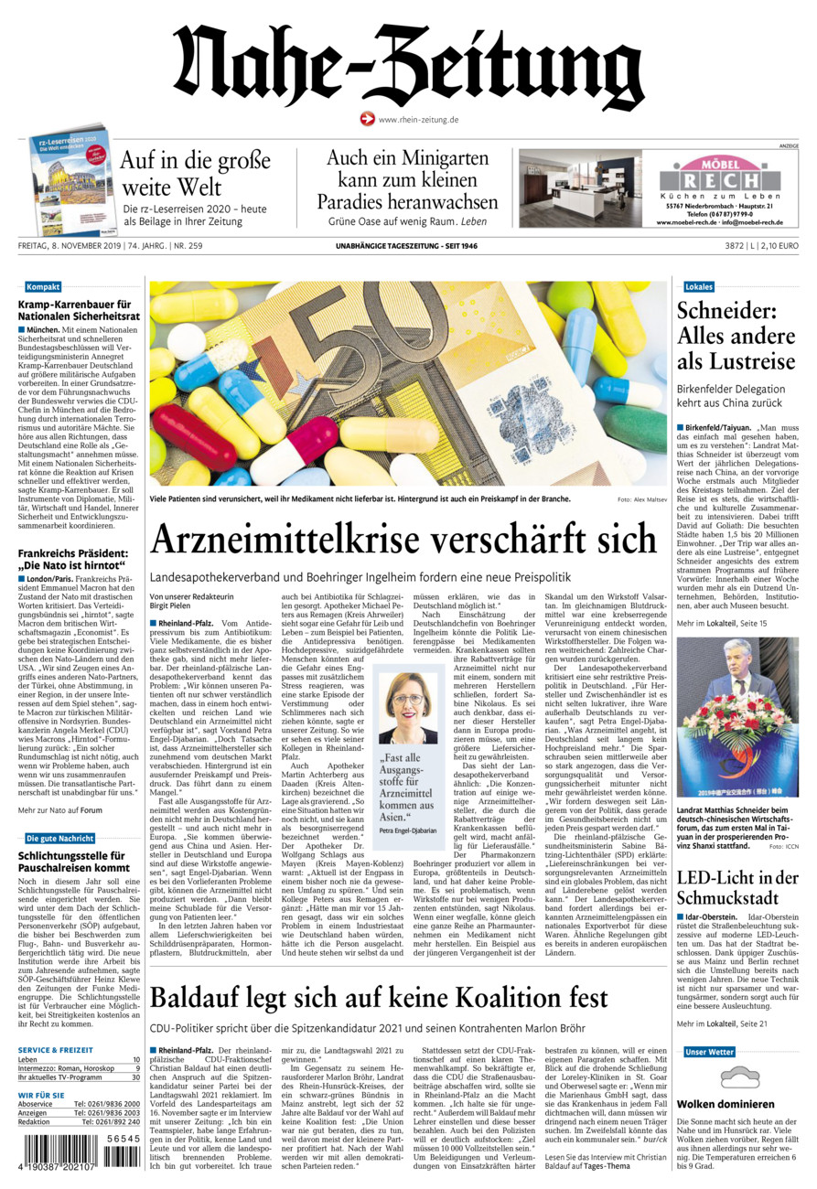 Nahe-Zeitung vom Freitag, 08.11.2019