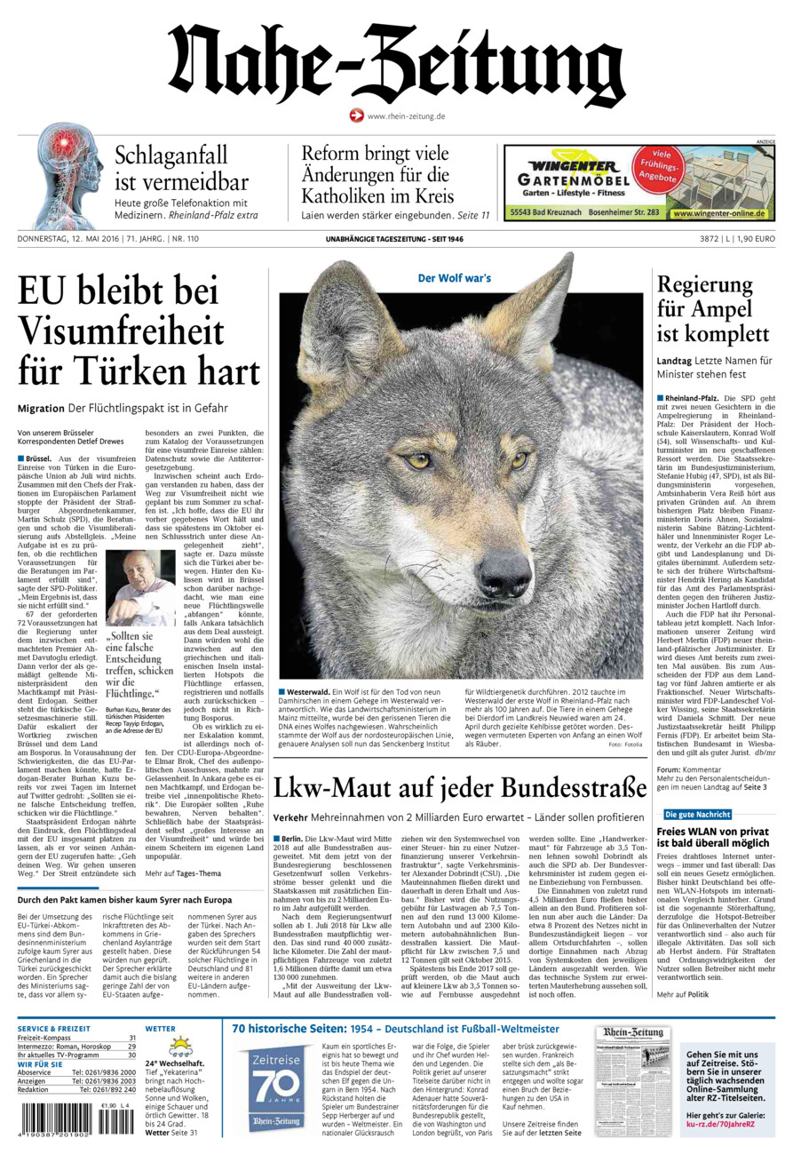 Nahe-Zeitung vom Donnerstag, 12.05.2016