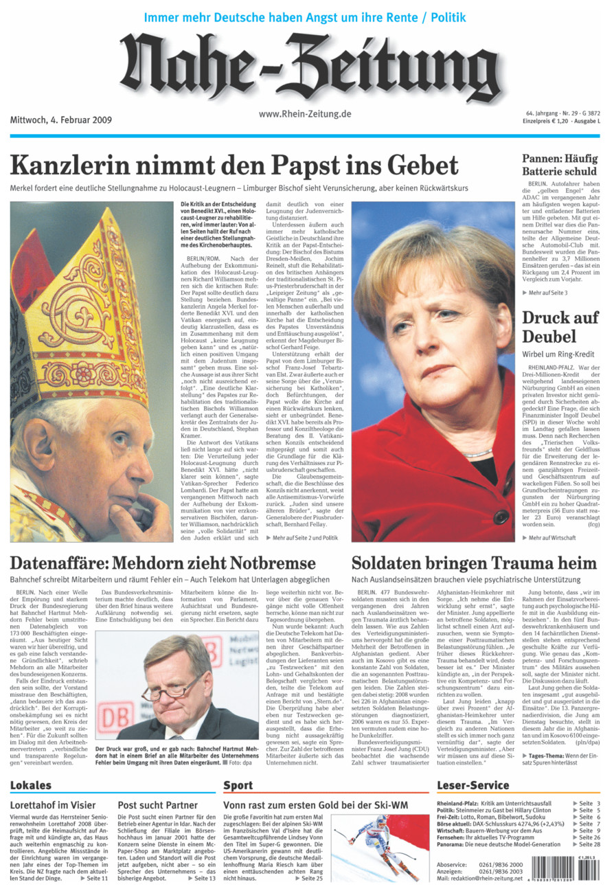 Nahe-Zeitung vom Mittwoch, 04.02.2009