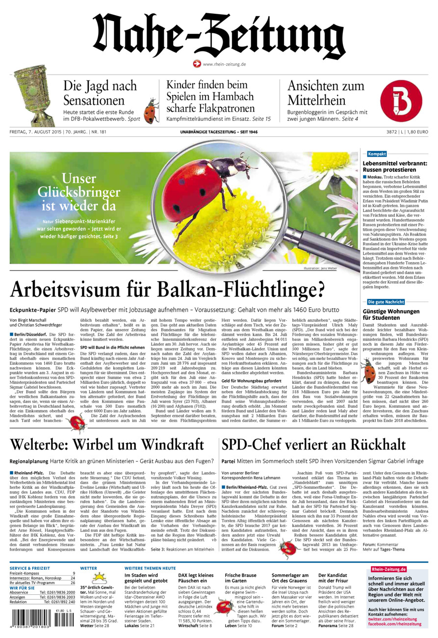 Nahe-Zeitung vom Freitag, 07.08.2015