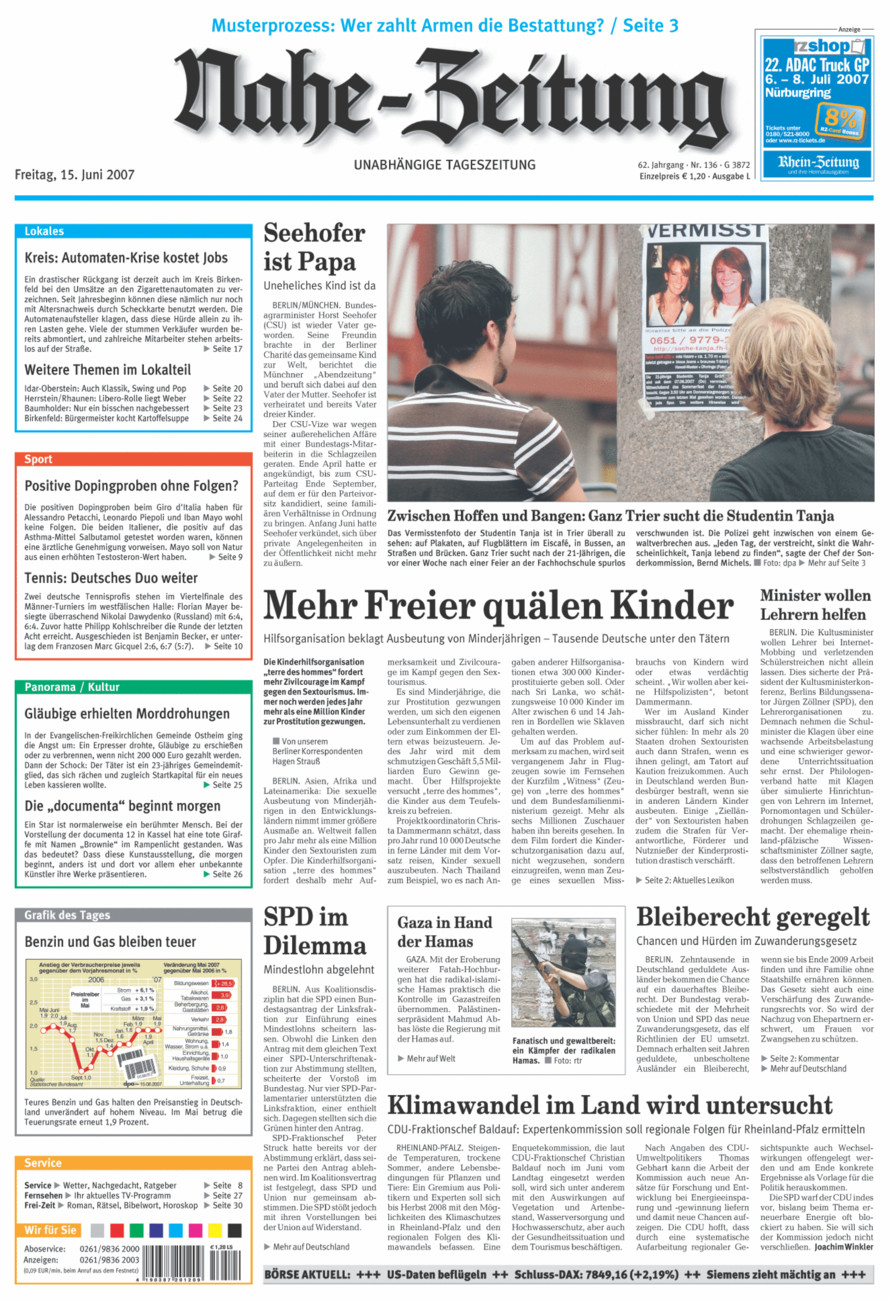 Nahe-Zeitung vom Freitag, 15.06.2007