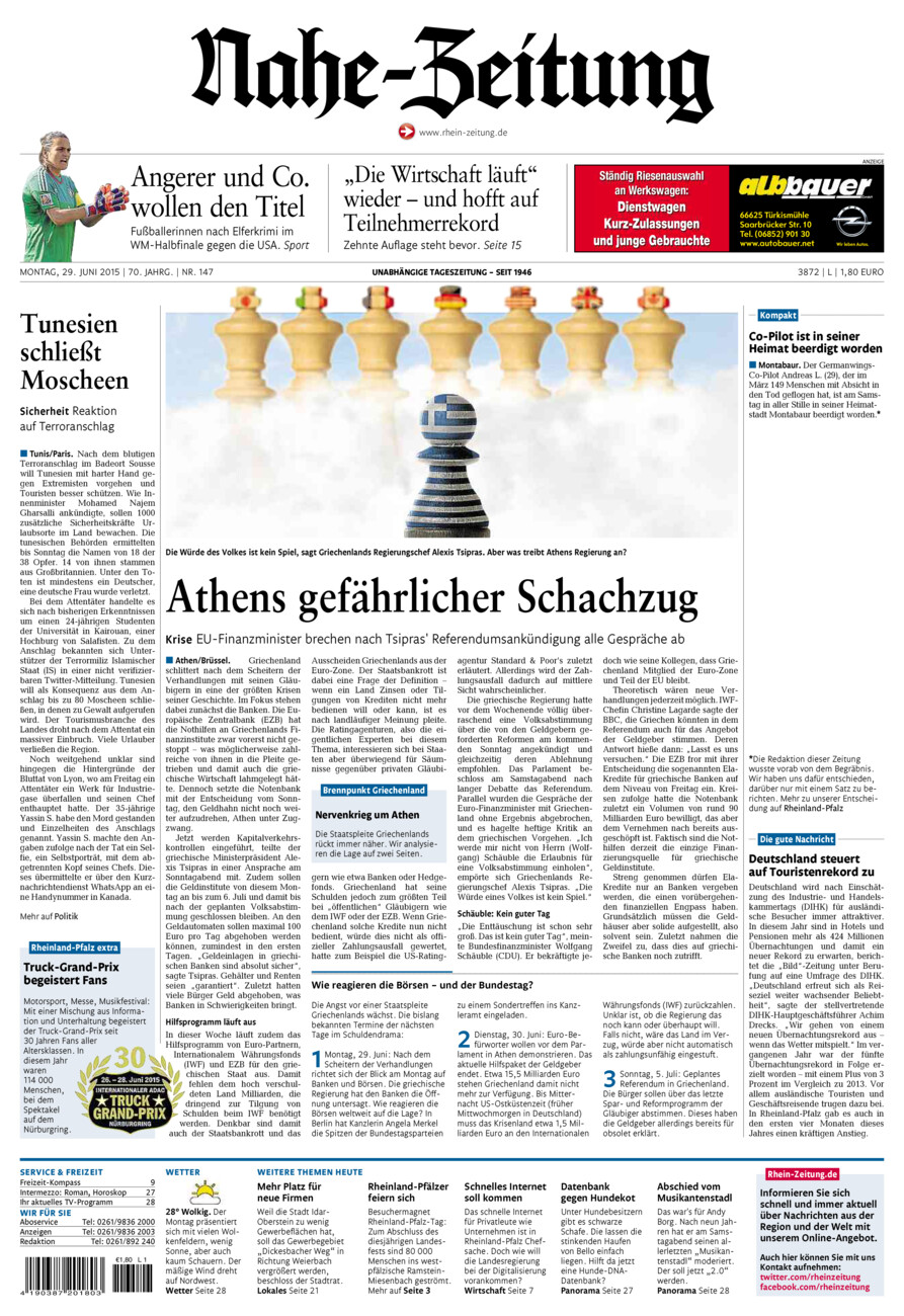 Nahe-Zeitung vom Montag, 29.06.2015