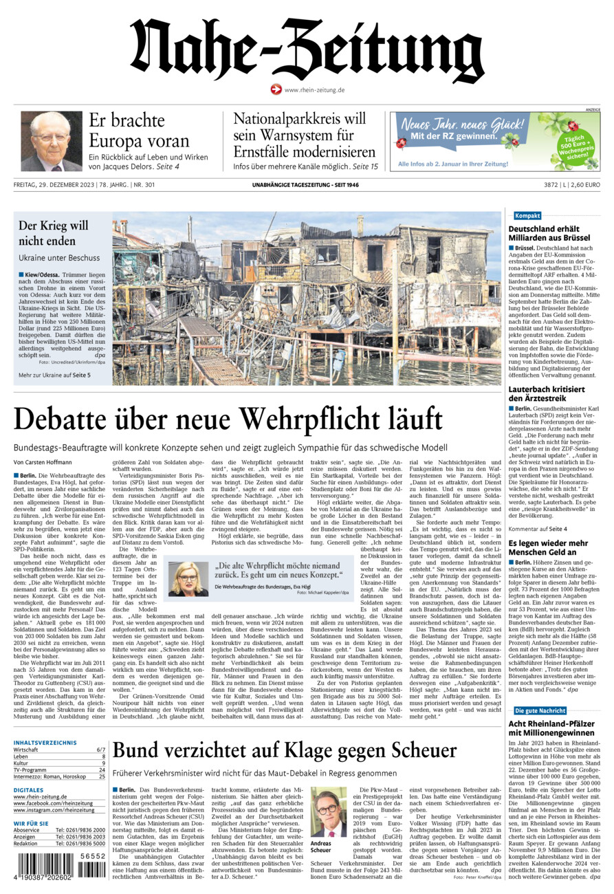 Nahe-Zeitung vom Freitag, 29.12.2023