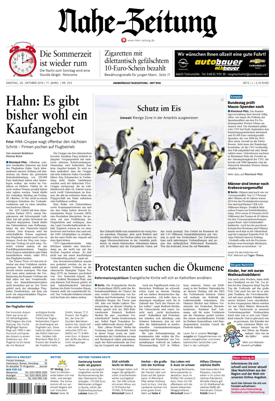 Nahe-Zeitung vom Samstag, 29.10.2016