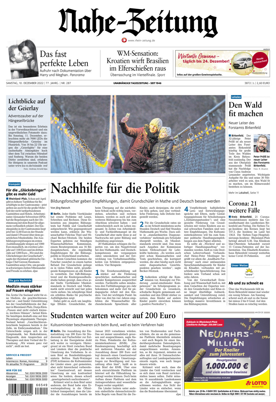 Nahe-Zeitung vom Samstag, 10.12.2022