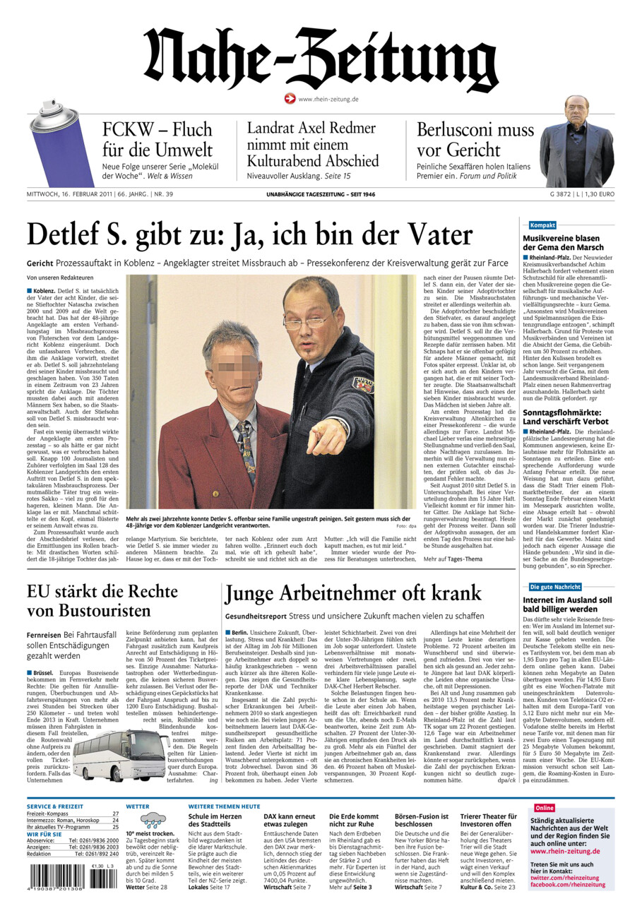Nahe-Zeitung vom Mittwoch, 16.02.2011