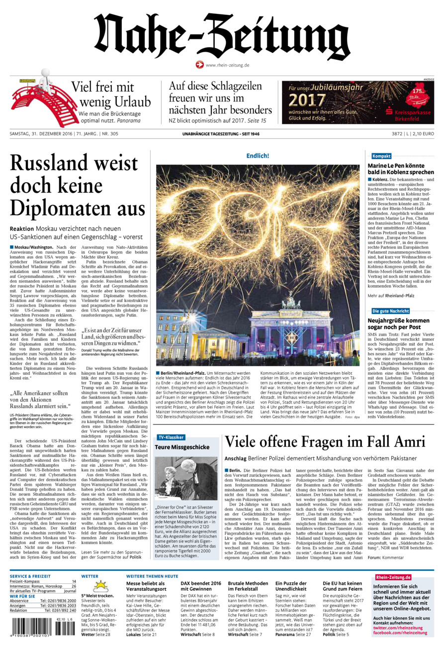 Nahe-Zeitung vom Samstag, 31.12.2016