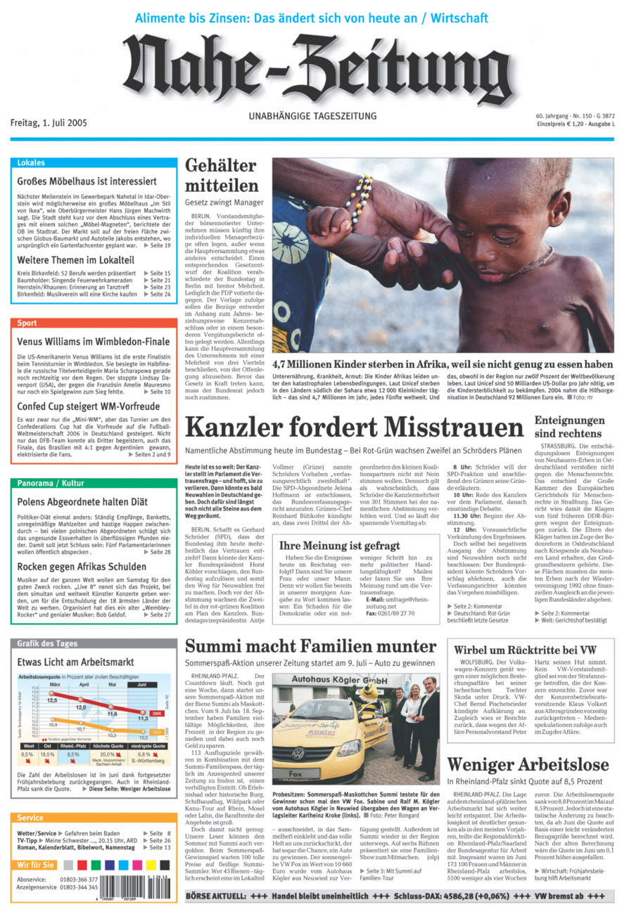Nahe-Zeitung vom Freitag, 01.07.2005