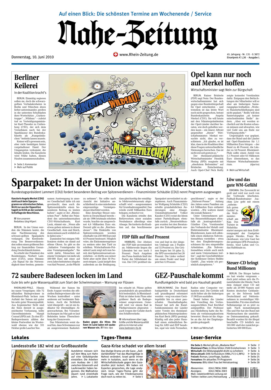 Nahe-Zeitung vom Donnerstag, 10.06.2010