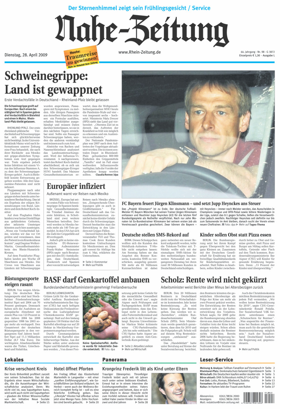 Nahe-Zeitung vom Dienstag, 28.04.2009