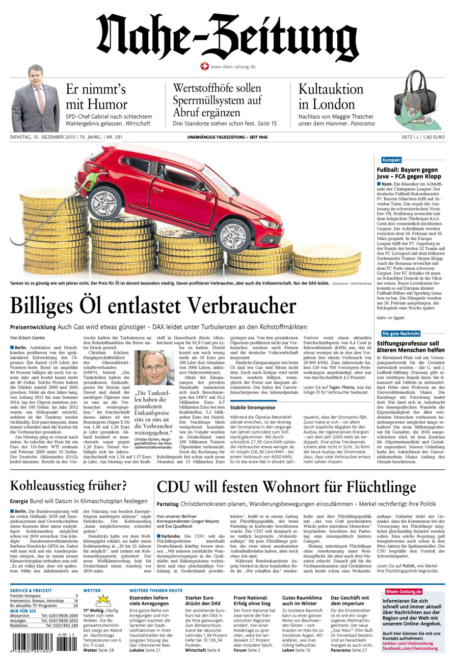 Nahe-Zeitung vom Dienstag, 15.12.2015