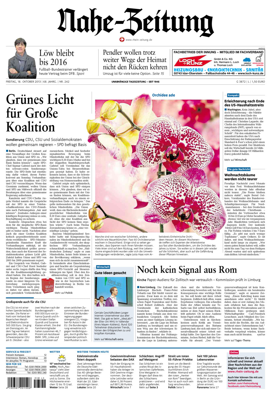 Nahe-Zeitung vom Freitag, 18.10.2013