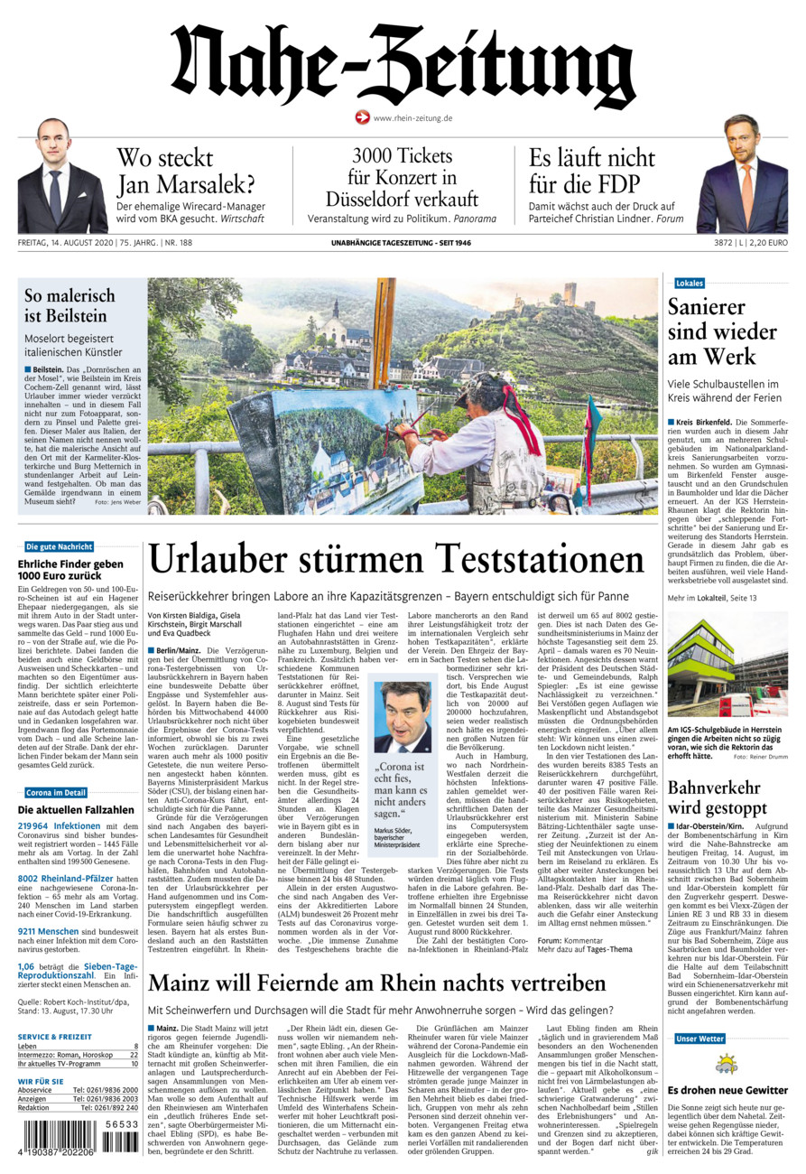 Nahe-Zeitung vom Freitag, 14.08.2020