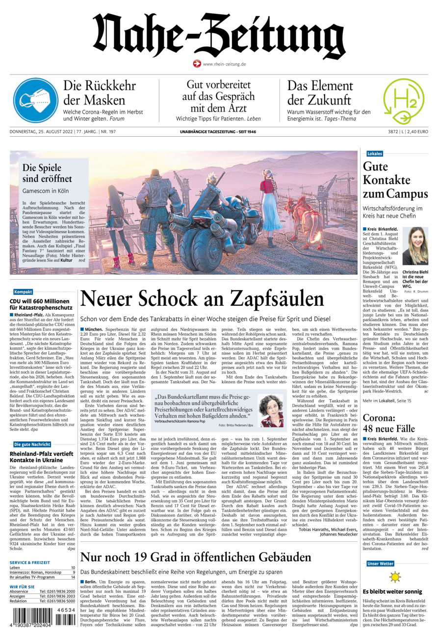 Nahe-Zeitung vom Donnerstag, 25.08.2022