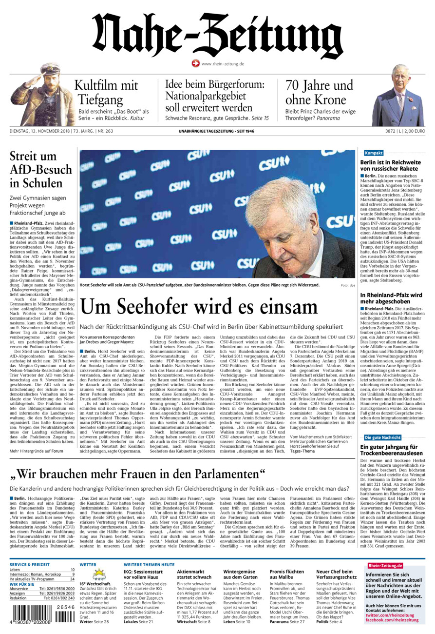 Nahe-Zeitung vom Dienstag, 13.11.2018