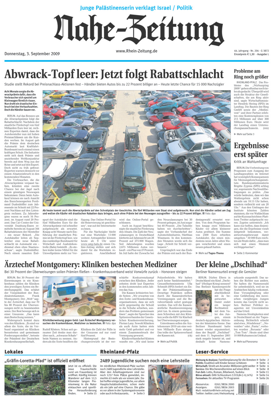 Nahe-Zeitung vom Donnerstag, 03.09.2009