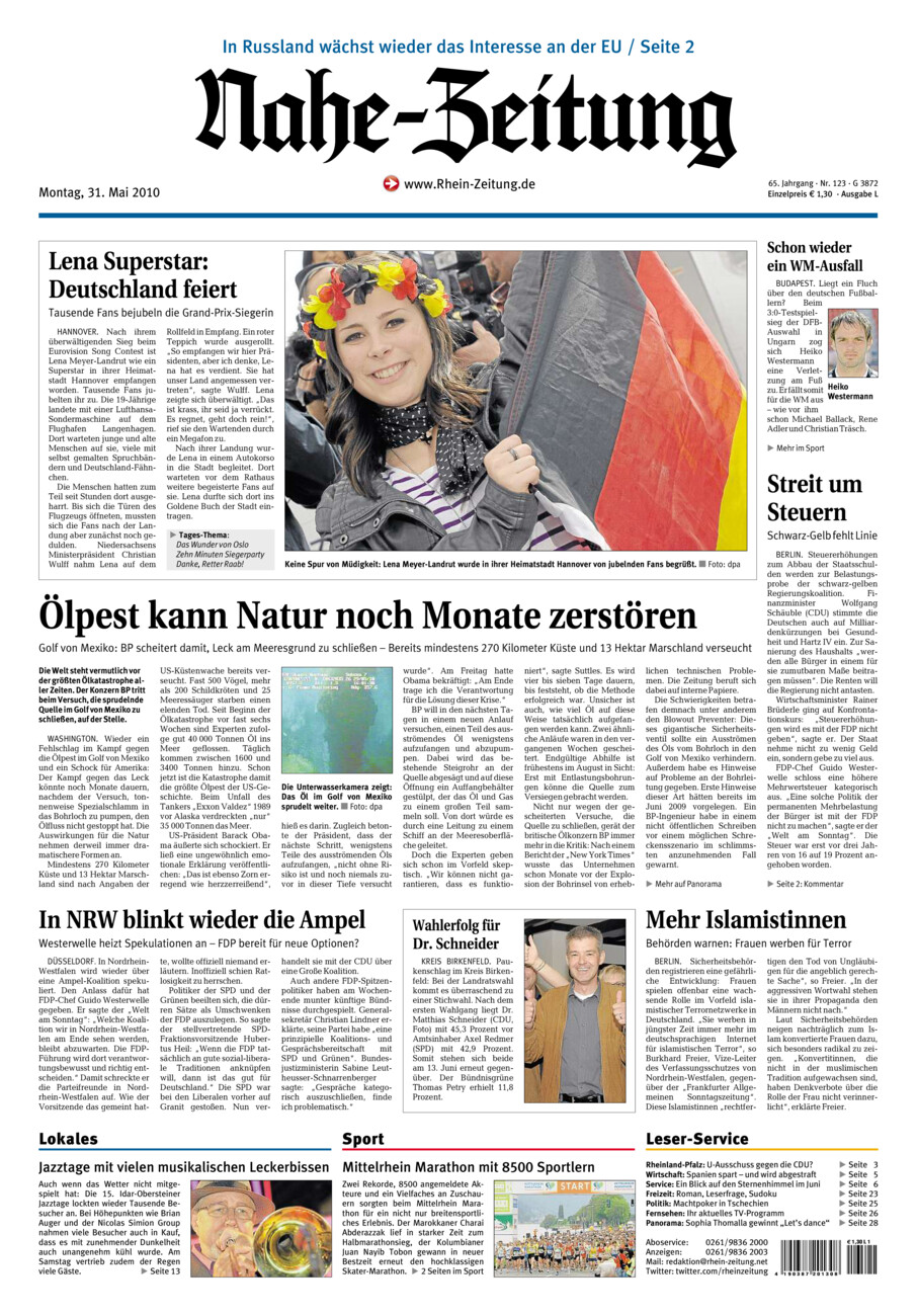 Nahe-Zeitung vom Montag, 31.05.2010