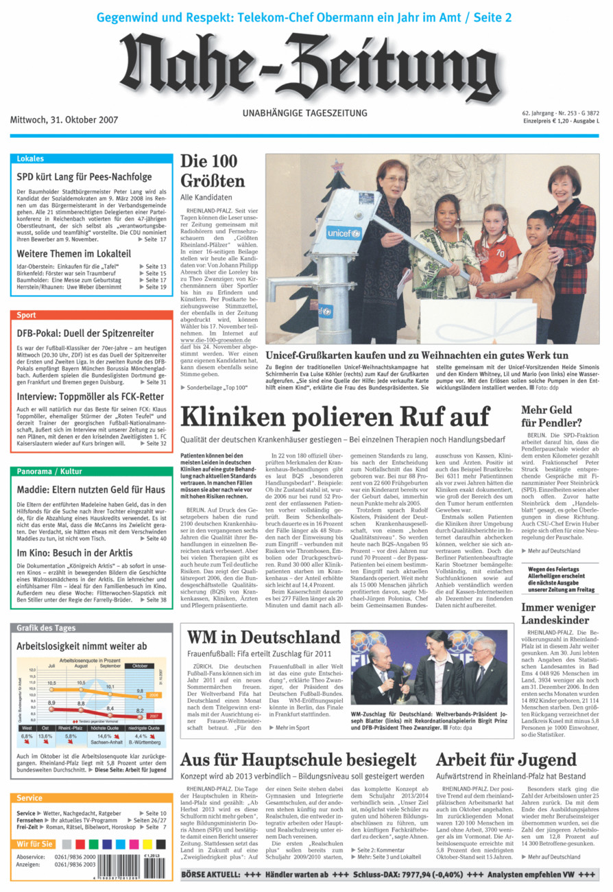 Nahe-Zeitung vom Mittwoch, 31.10.2007