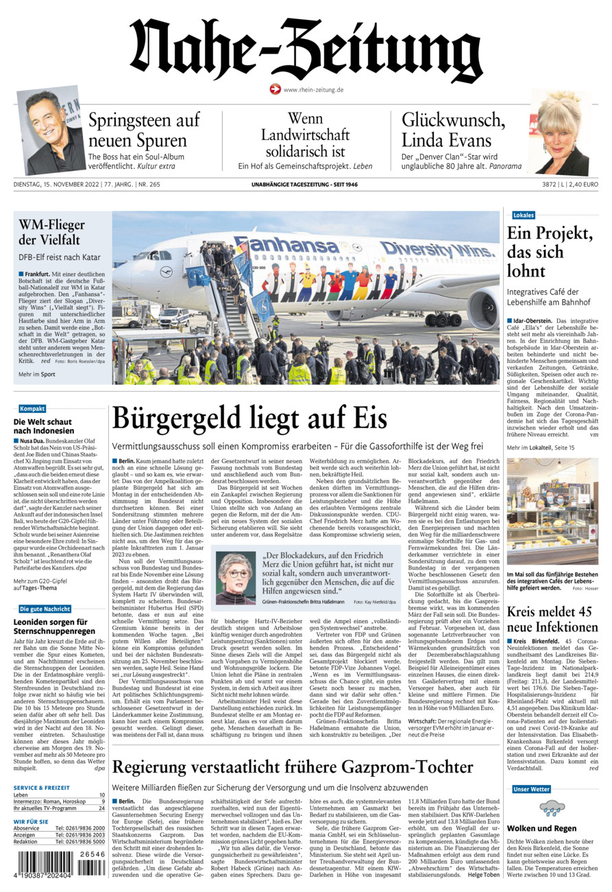 Nahe-Zeitung vom Dienstag, 15.11.2022