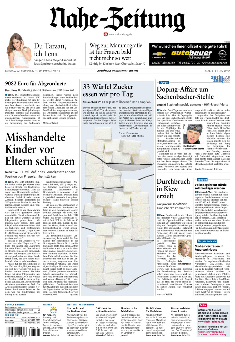 Nahe-Zeitung vom Samstag, 22.02.2014