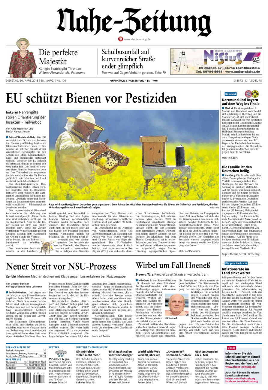 Nahe-Zeitung vom Dienstag, 30.04.2013