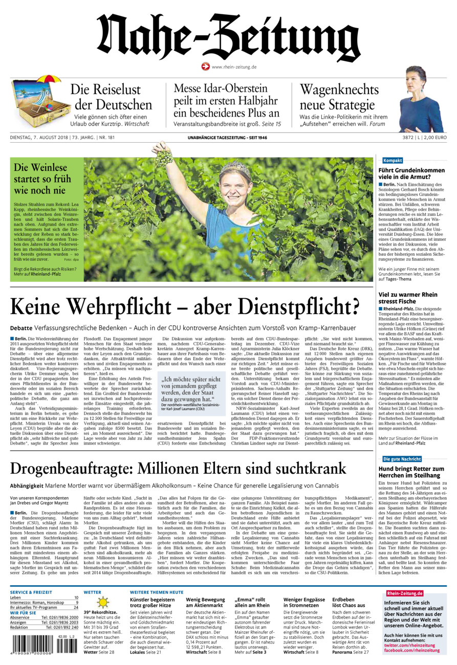 Nahe-Zeitung vom Dienstag, 07.08.2018