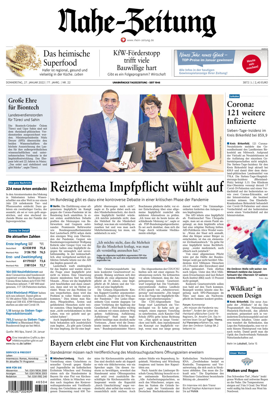Nahe-Zeitung vom Donnerstag, 27.01.2022