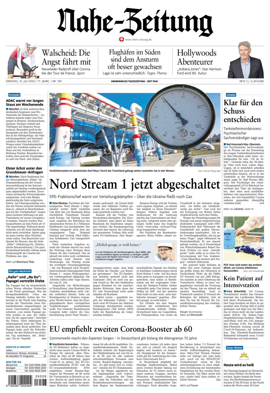 Nahe-Zeitung vom Dienstag, 12.07.2022
