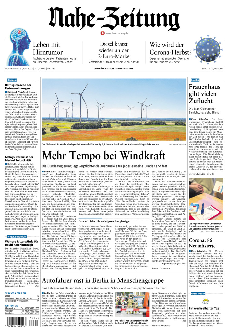 Nahe-Zeitung vom Donnerstag, 09.06.2022