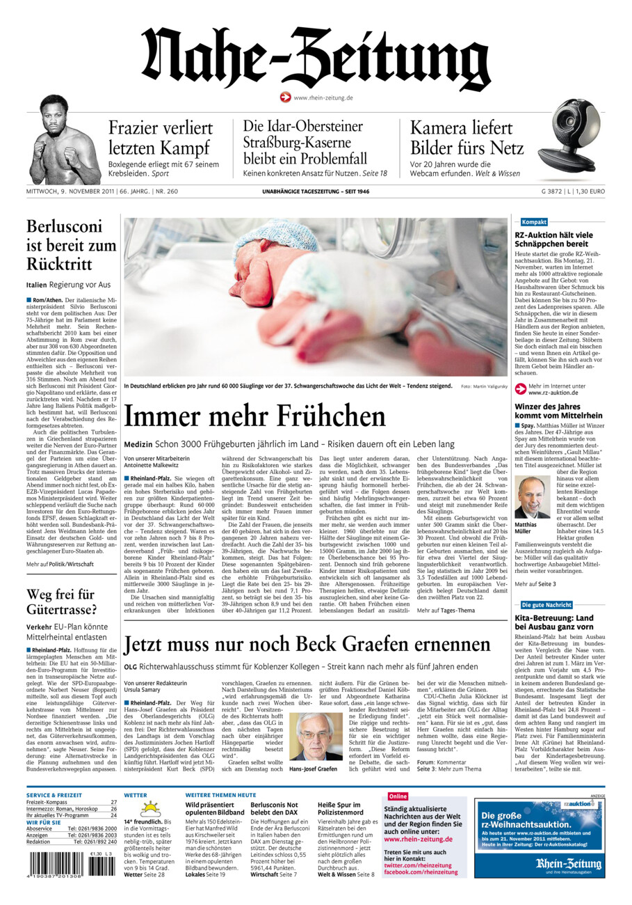 Nahe-Zeitung vom Mittwoch, 09.11.2011