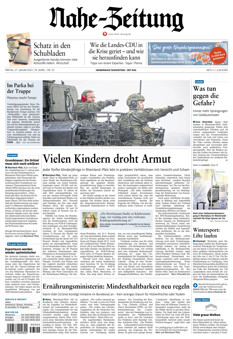 Nahe-Zeitung vom Freitag, 27.01.2023