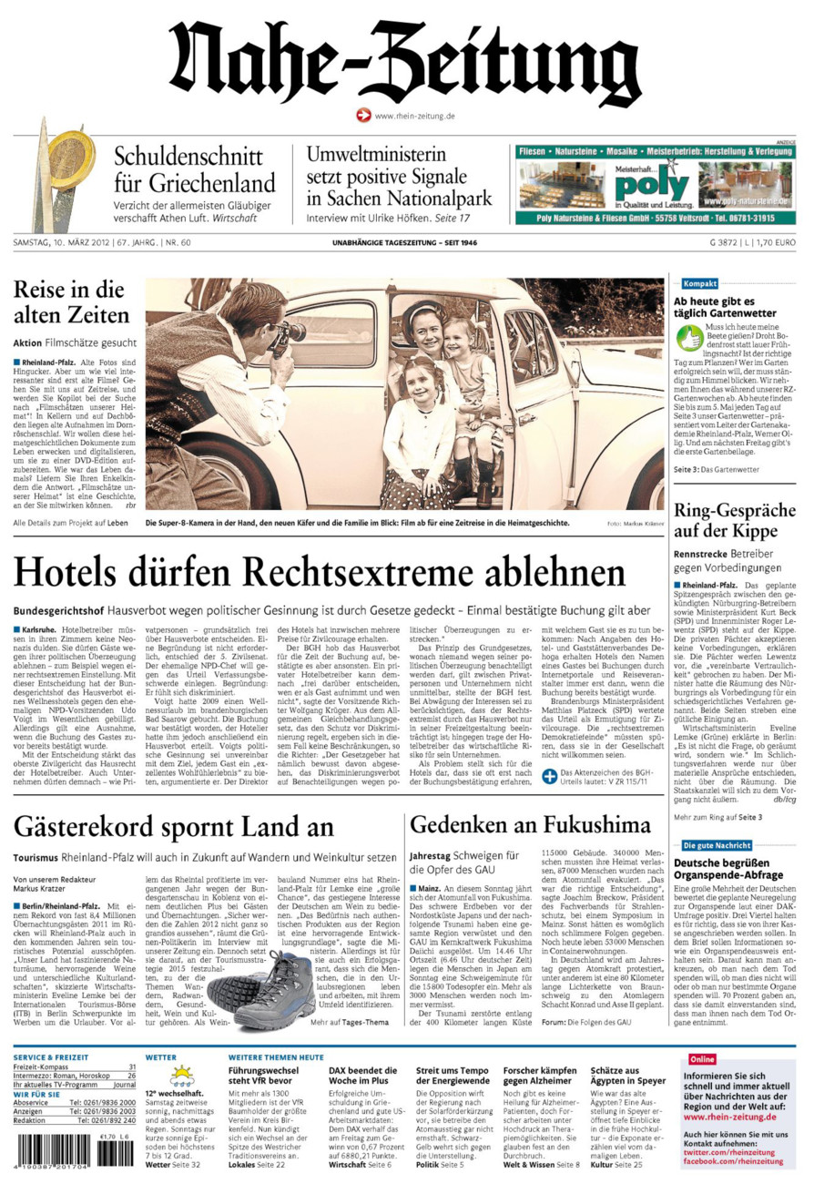 Nahe-Zeitung vom Samstag, 10.03.2012