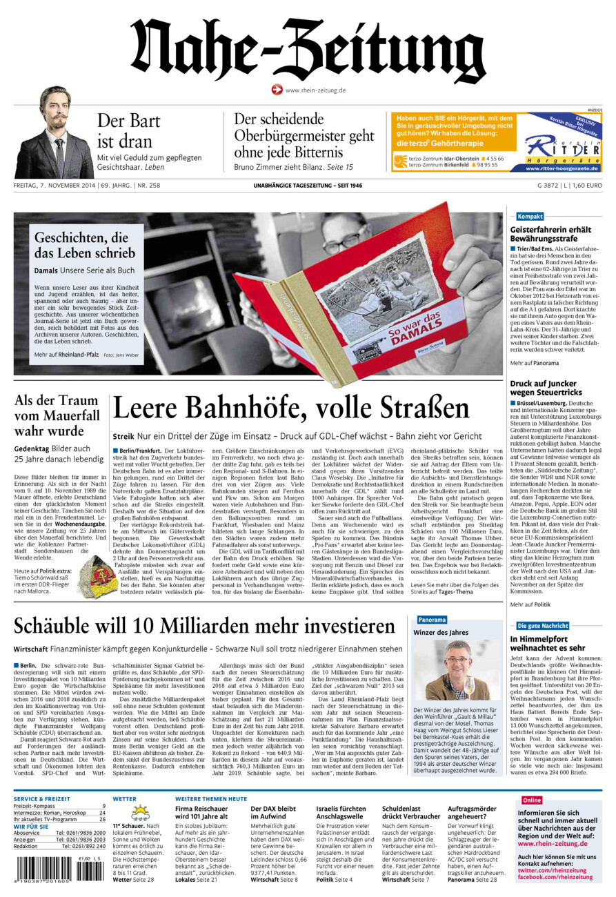 Nahe-Zeitung vom Freitag, 07.11.2014