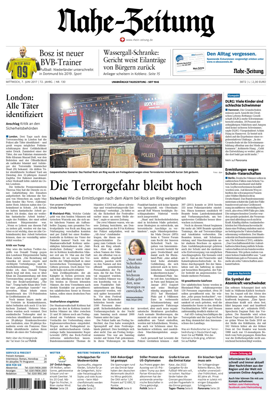Nahe-Zeitung vom Mittwoch, 07.06.2017